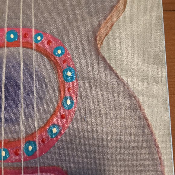 ORIGINAL Acrylic Painting 10" x 12" GUITAR on Canvas SIGNED tlp Gray Red Pink - Picture 5 of 8